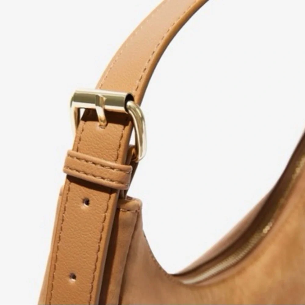 NWT 4TH & RECKLESS Una Faux Suede Crescent Shoulder Bag Tan Gold Hardware Hobo - Picture 5 of 10